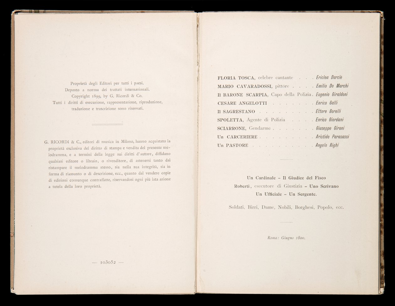 Libretto av Tosca av Giacomo Puccini, Edition Ricordi, Italia av Italian School