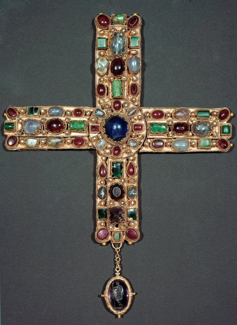 Lombardkunst: Golden Cross and Stones of Berengario (Berenger) (850-924) konge av Italia og keiser av Det hellige rike. 9. århundre Monza, Museum of the Cathedrale - Lombard kunst: gull og edelstener korset av Berengario (Berenger) (850-924), kongen av Ita av Italian School