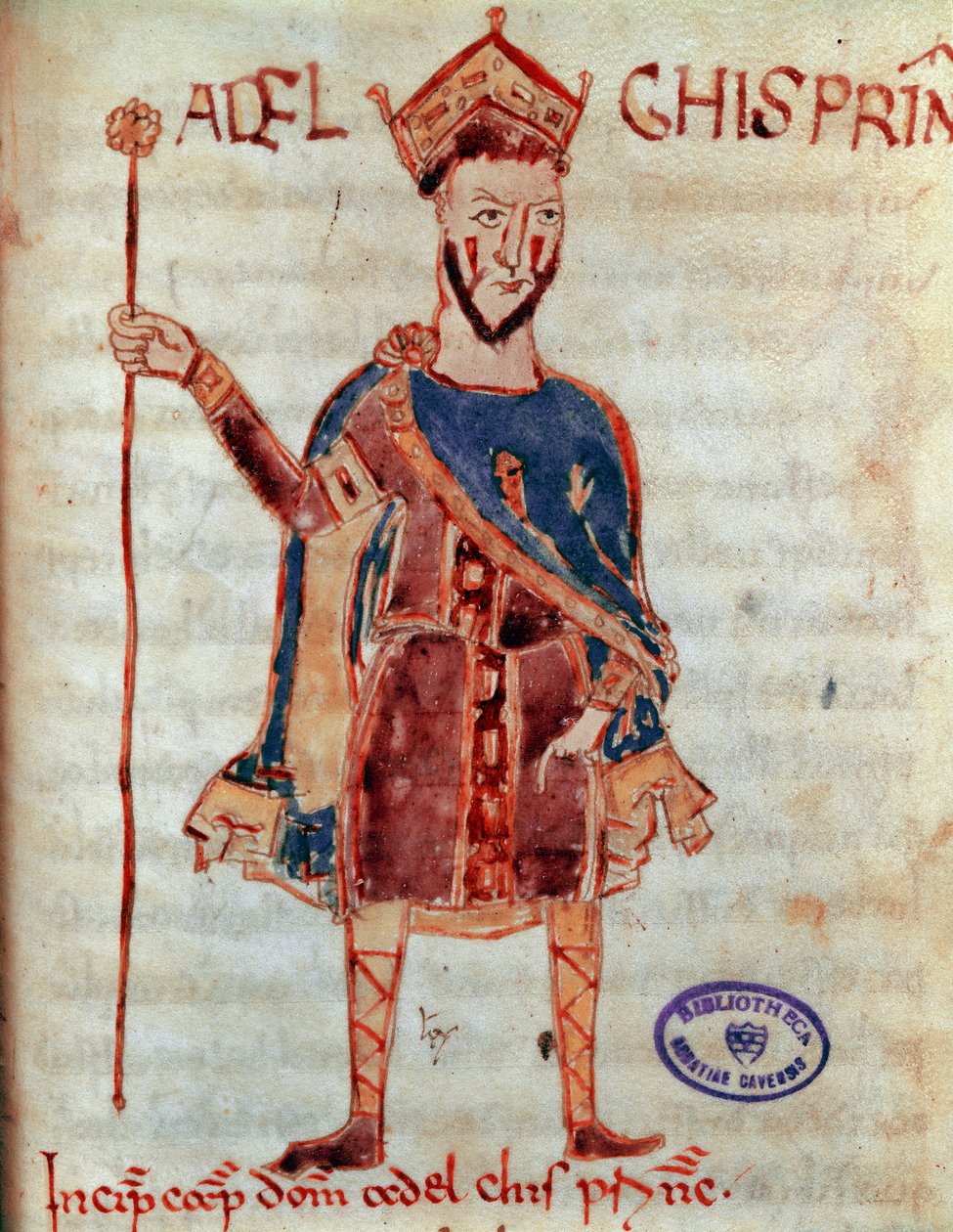 Lombardprins Adalgis (død 788) miniatyr fra "" Codex Legum Longobardorum"" (eller Langobardorum) som beskriver lovene i det langobardiske riket etablert av kong Rothari av Italian School