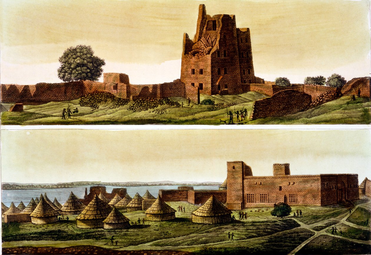 Nedre Egypt eller Sudan, Nilen: Nedenfor, landsbyen El-Querebyn, 1820-30-tallet av Italian School