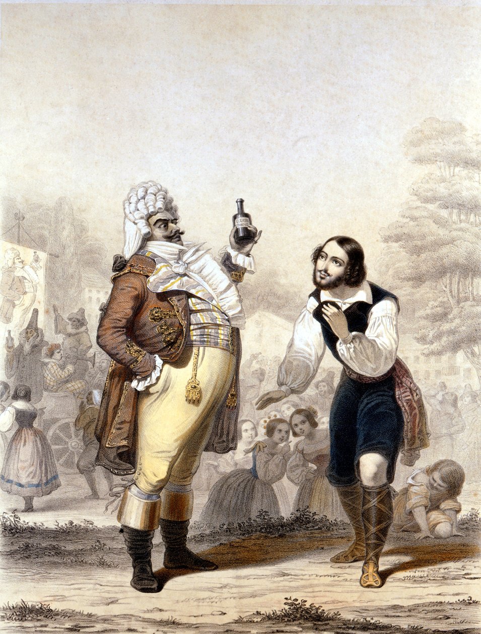 Luigi Lablache og Mario di Candia i en scene fra operaen The Elixir of Love av Italian School