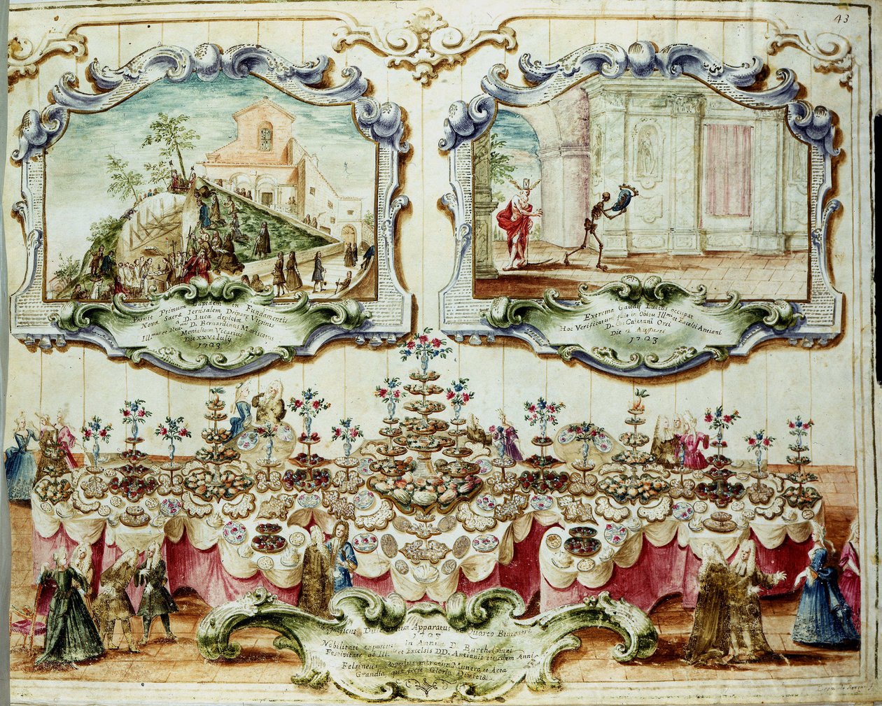 Lunsj gitt til ære for Bologna-adelen til festen for Saint Bartholomew (eller Bartholomew). 1723. Archivio di Stato di Bologna. av Italian School