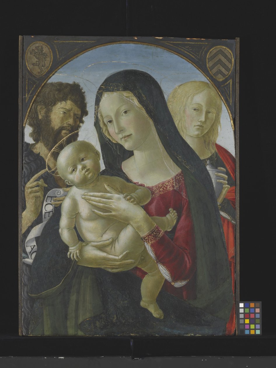 Madonna og barn med døperen Johannes og Maria Magdalena (tempera på tre) av Italian School