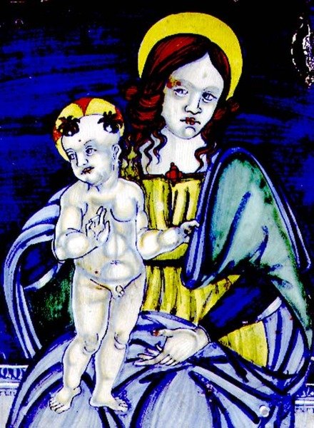 Madonna og barn (maiolica plakett) av Italian School