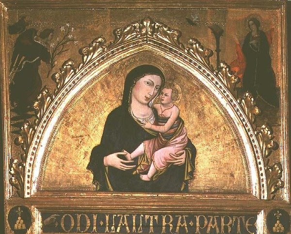 Madonna og barn (tempera på panel) av Italian School
