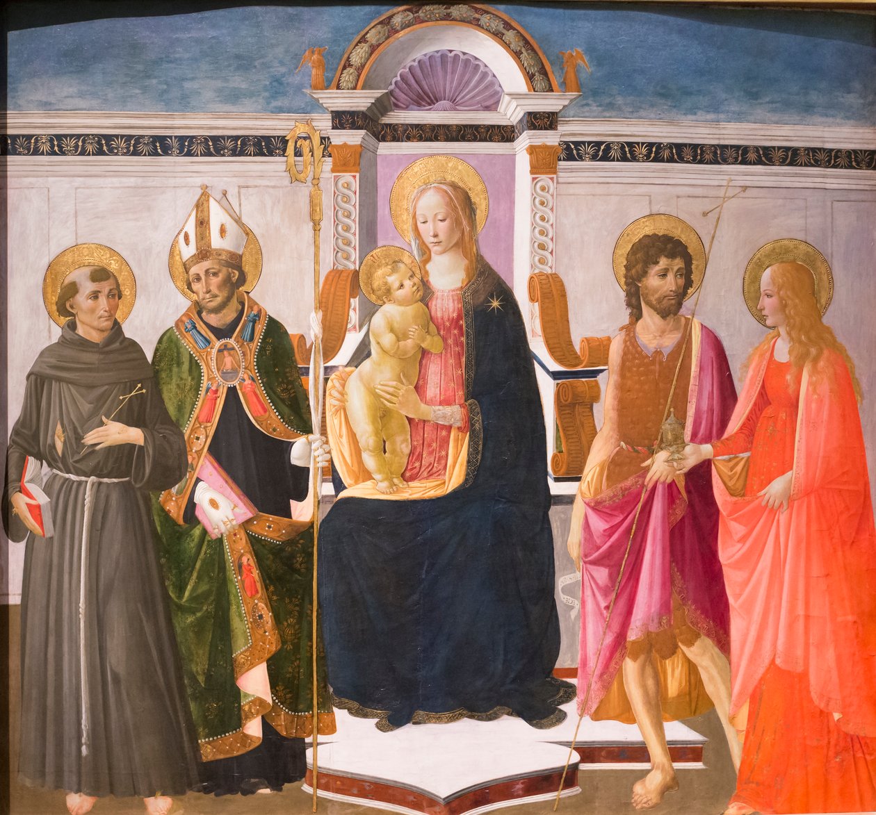 Madonna og Child tronet med helgener av Italian School