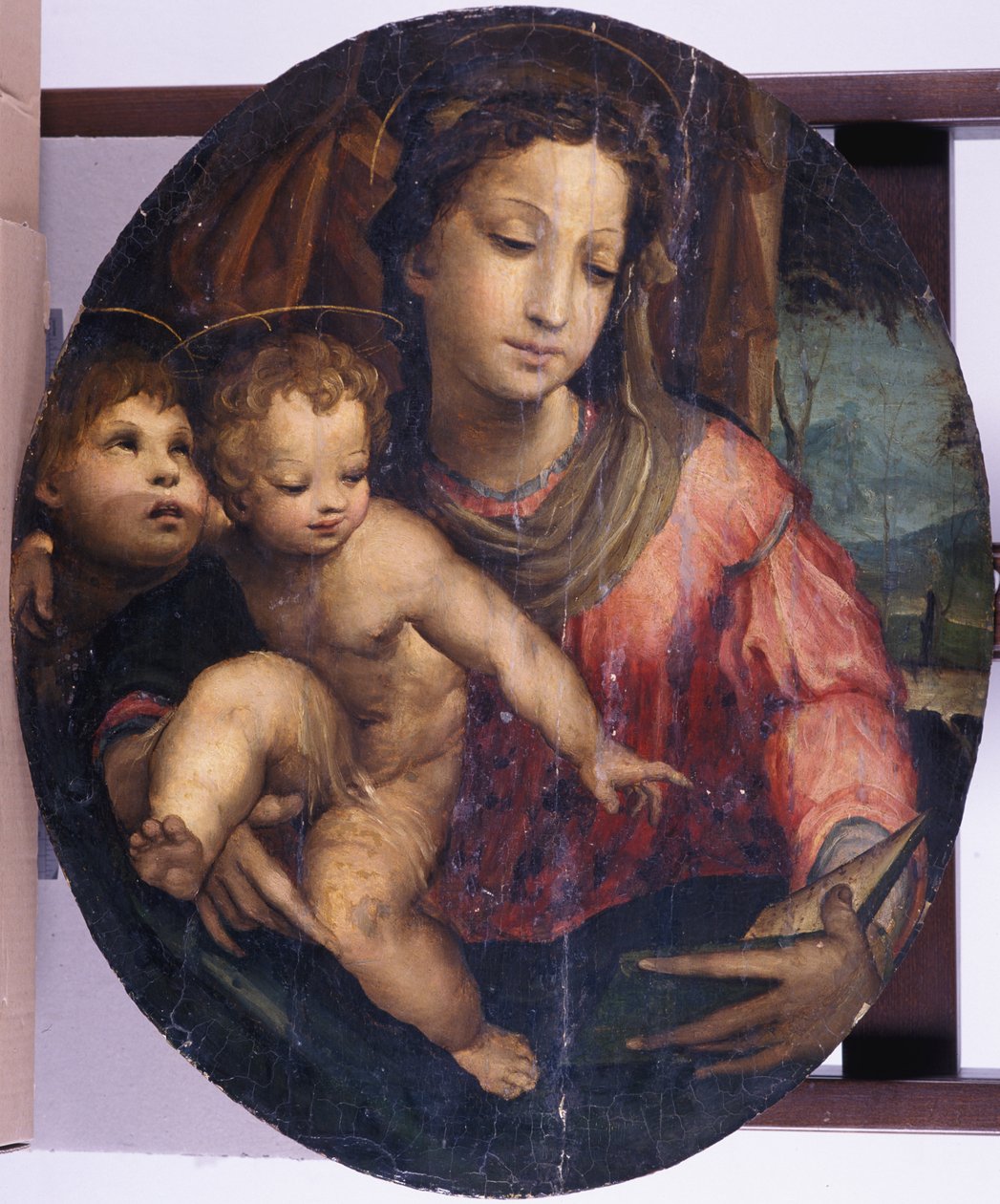 Madonna og barn med døperen Johannes, 1546-55 (olje på furu) av Italian School