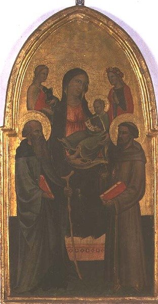 Madonna og barn med hellige (tempera på panel) av Italian School