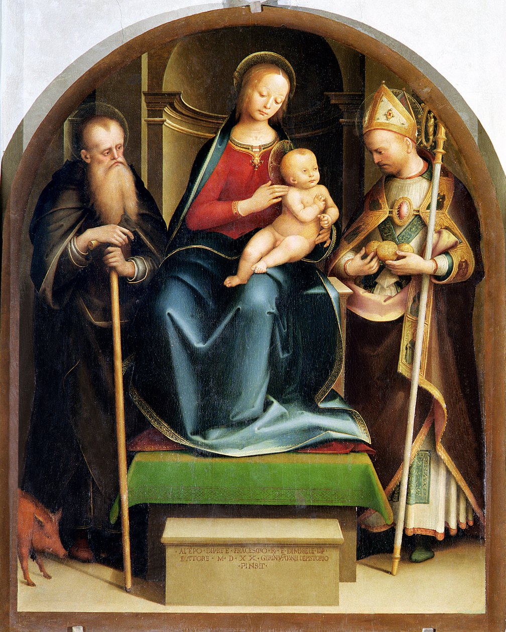 Madonna og barn med St. Anthony Abbed og St. Nicholas of Bari, 1520 av Italian School