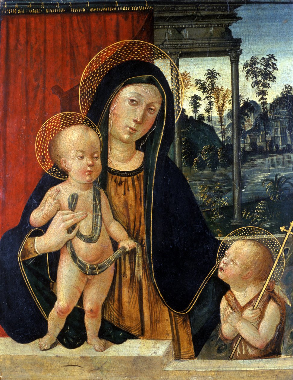 Madonna og barn med en ung døperen Johannes, ca. 1500 (tempera på poppeltre) av Italian School