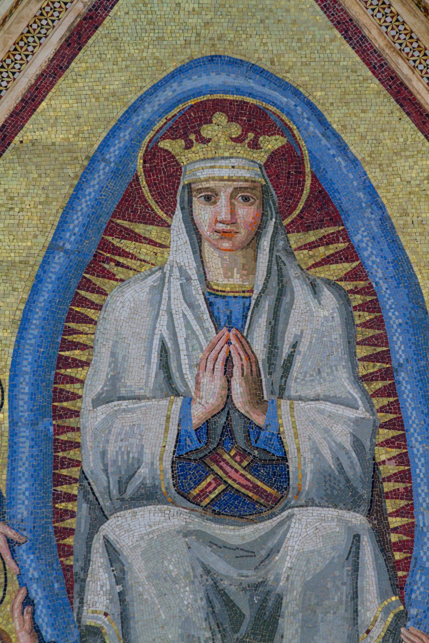 Madonna i mandorla, detalj fra Marias himmelfart til herlighet, mosaikk, gavl til sentral inngang, fasade til Orvieto-katedralen, Umbria, Italia av Italian School