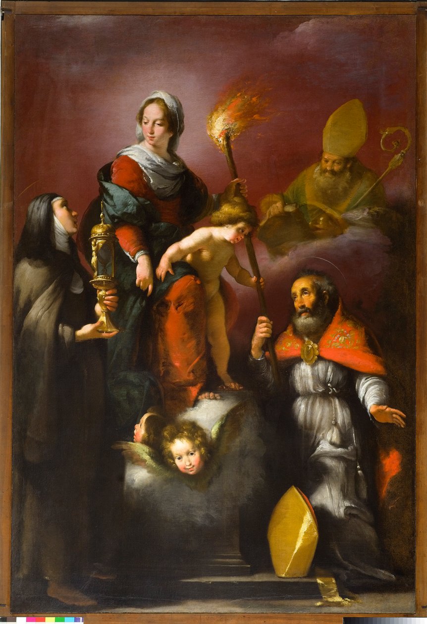 Madonna med barnet og de hellige Clare, Ambrose og Erasmus, ca. 1625 av Italian School