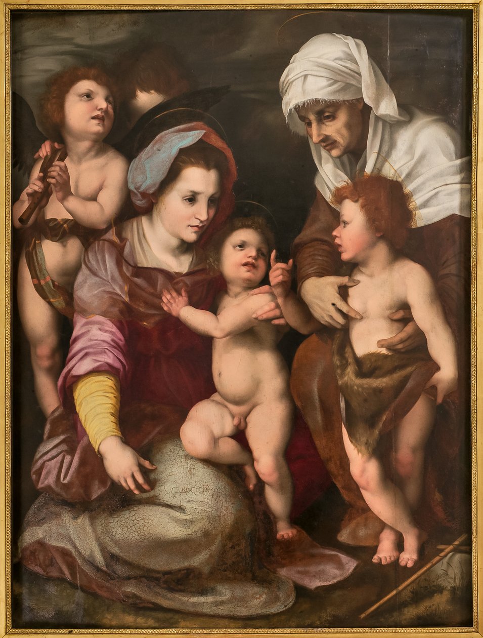 Madonna med Jesusbarnet, St. Elisabeth, Johannesbarnet og to engler, kopi fra Andrea Del Sarto (olje på panel) av Italian School