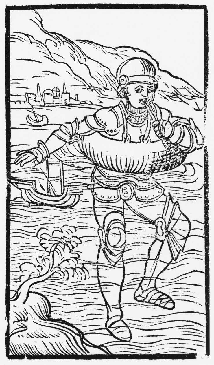 Mann med livring, illustrasjon fra History of the Northern Nations av Olaus Magnus (1490-1558), utgitt i Roma, 1555 av Italian School