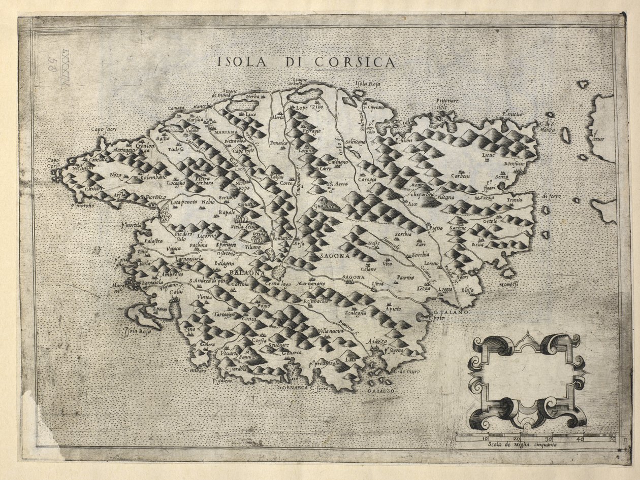 Kart over Korsika, øya Korsika (gravering) av Italian School