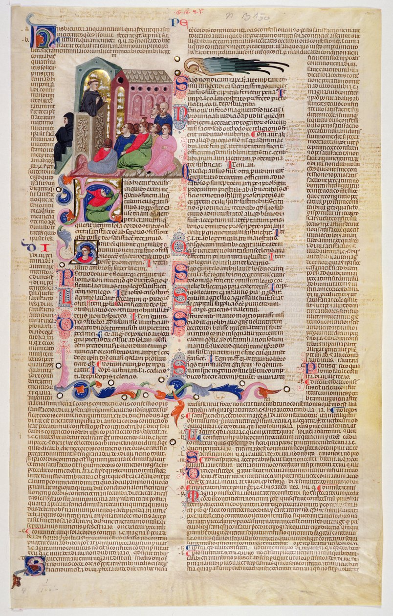 Marlay Cutting IT.11: Blad med miniatyr fra Gratians Decretum som viser en munk som forkynner for en menighet av menn og kvinner av Italian School