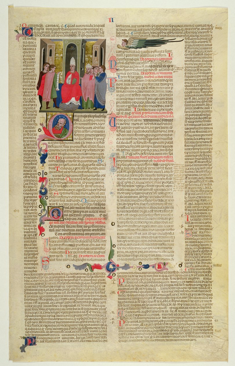 Marlay Cutting IT.3: Blad med miniatyr fra Gratians Decretum som viser saken om biskopen anklaget for kjødelig synd av Italian School
