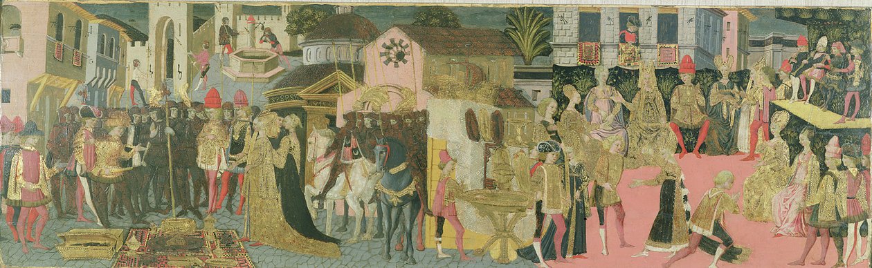 Vielsesseremoni malt på kassonepanel, Florentine School, ca. 1430 av Italian School