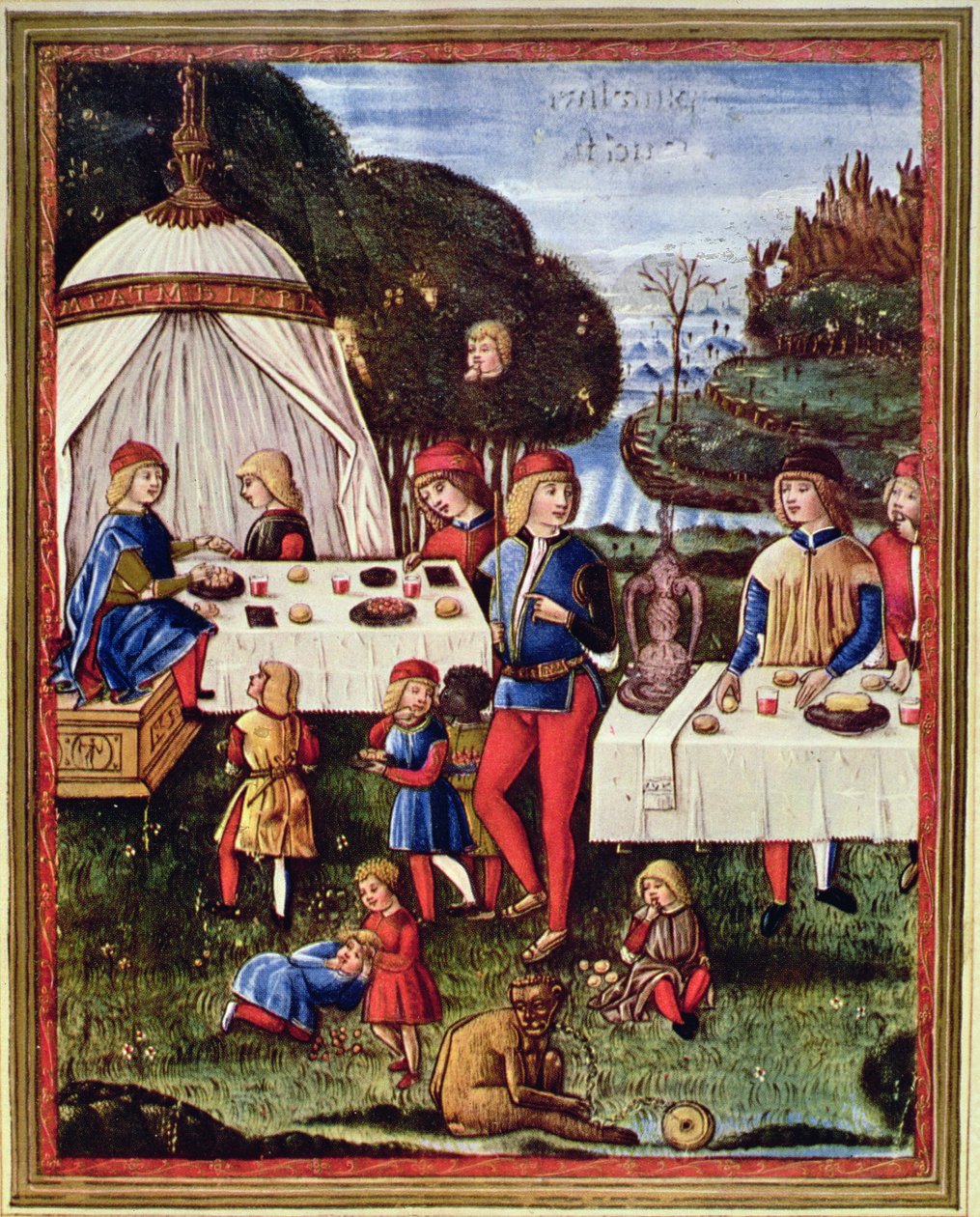 Maximilian Sforza som barn spiste et måltid i hagen, illustrasjon fra en kopi av 