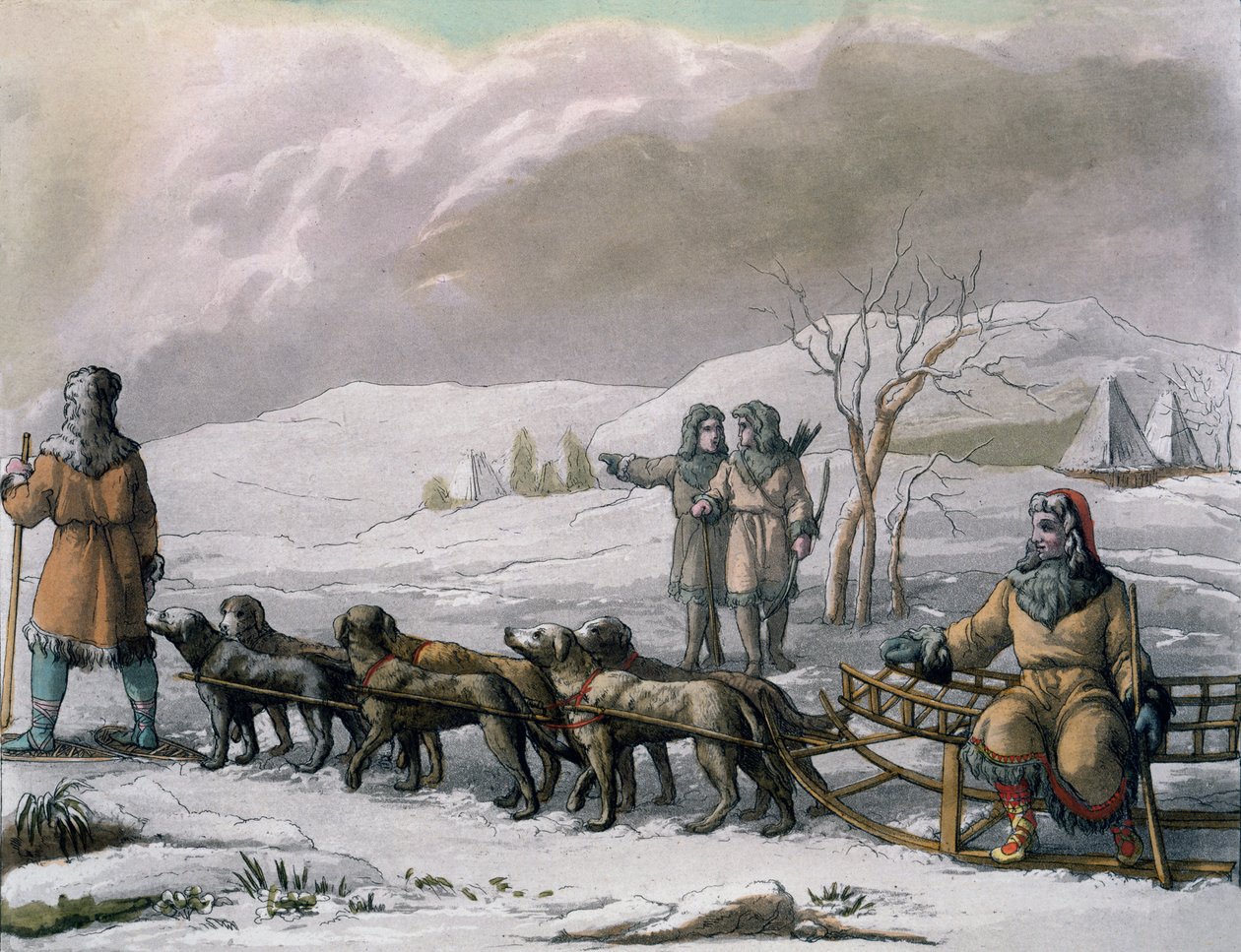 Menn fra Kamchatska, med en hundeslede, fra Costumi dei... av Giulio Ferrario, ca. 1820-30-tallet av Italian School