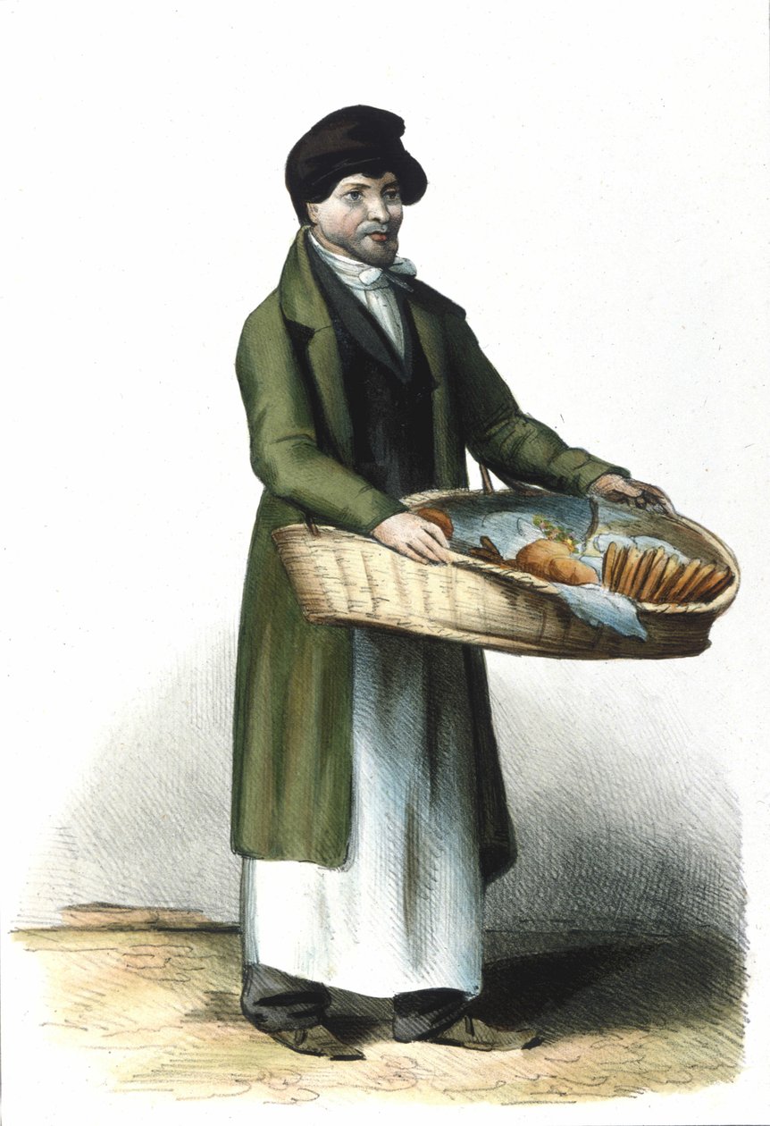Milanese Metier: en selger av kjeks og kaker. 1830 Locarno gravering. av Italian School