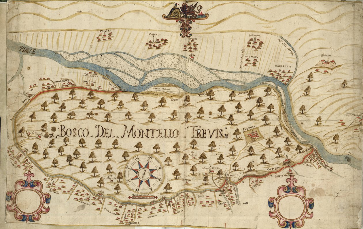 Montello, kart, XVIII århundre, Veneto, Italia av Italian School