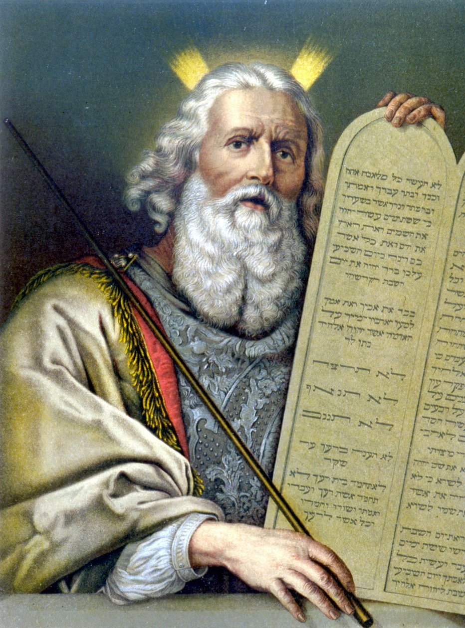 Moses holder lovens bord - i "Golden classical Bible: History of Divine openbaring in the old and in the new striving" "av Giovanni Ladislao Sykora (vol. 1), oversatt av Don Clemente Benetti. (italiensk bibel) av Italian School