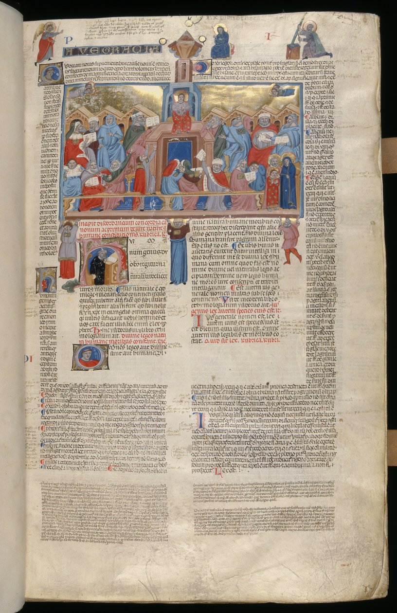 Ms. 183, f.1r: Kristus i tempelet, miniatyr fra Decreta cum Apparatu Ioannis Andreae Laurentii av Italian School