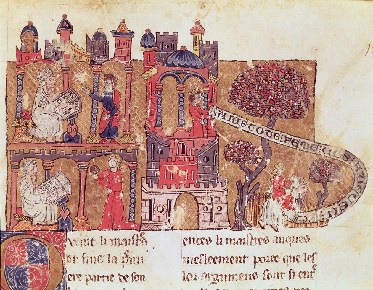 Ms 269 Fol.108 Aristoteles (384-322 f.Kr.) instruerer Alexander den store (356-323 f.Kr.) i moral og i forakt for kvinner, fra Le Livre du Tresor av Brunetto Latini (1220-94) av Italian School