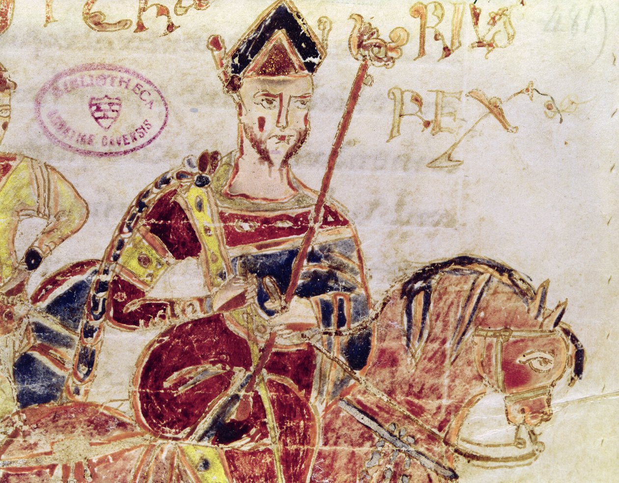 Ms 4 Lothair I (ca. 795-855) på sin hest av Italian School