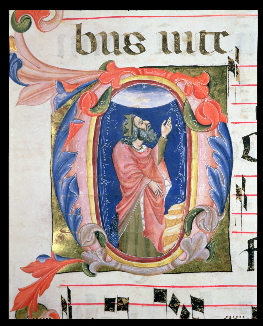 Ms 570 f.105r Historikert initial D som viser kong David i bønn av Italian School