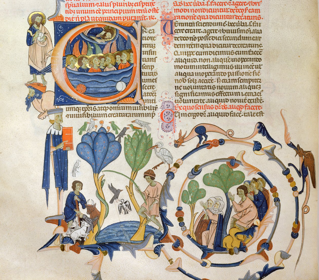 Ms 766 Kristus taler til engler og scener fra middelalderens daglige liv (jordbruk, jordbruk, fiske og bønn, miniatyrer fra Liber Quatuor Sententiarum (setningsboken) av Petrus Lombardus, sek. av Italian School