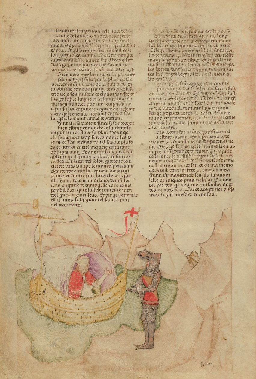 Fr 343 fol.32v Det hvite skipet kommer for å redde Percival, fra Queste del Saint Graal, ca. 1380-85 av Italian School