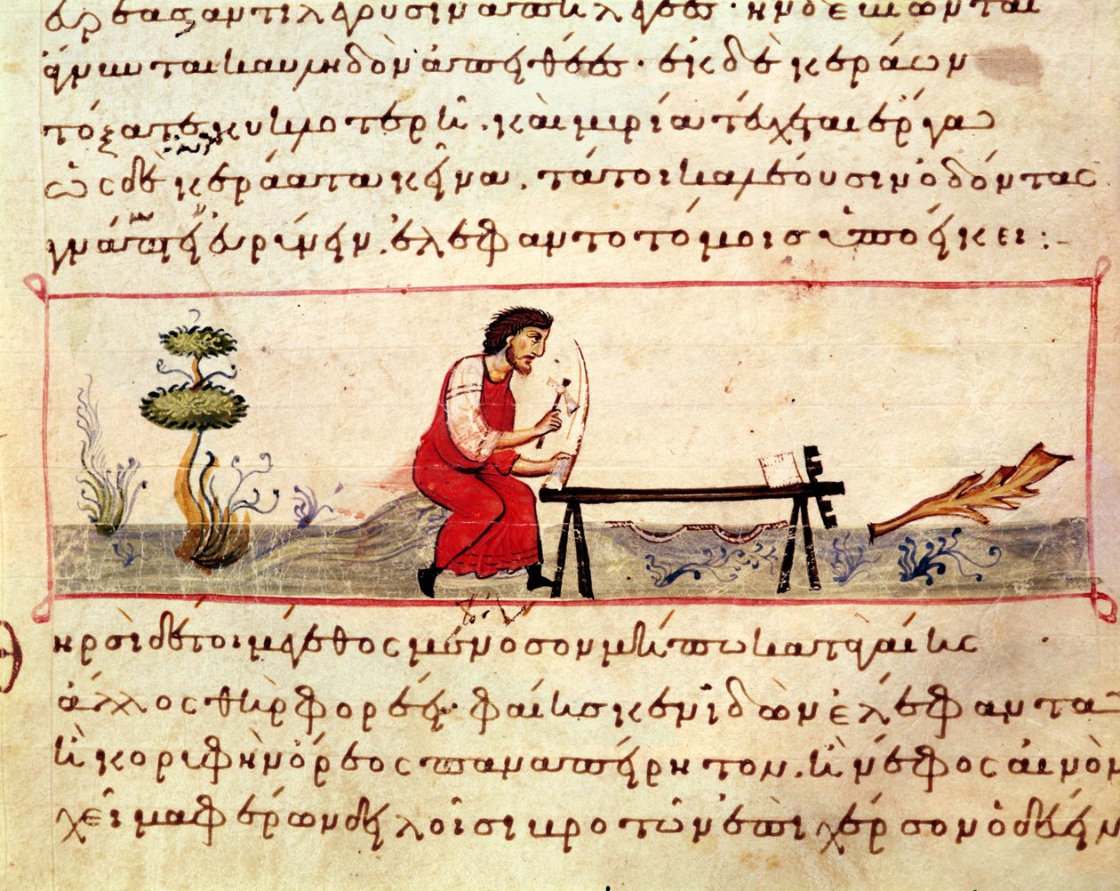 Ms. Grec 479 Tradisjonelt arbeid i elfenben, en illustrasjon fra Cynegetica av Oppian (tempera på vellum) av Italian School