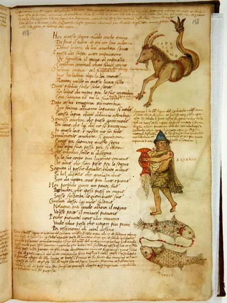 Ms Ital 483 P.4.7 f.158r Steinbukken, Vannmannen og Fiskene, fra 
