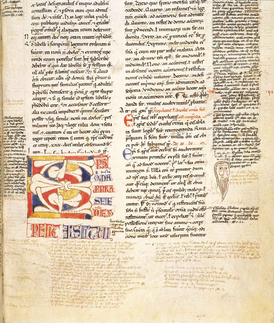 Ms. McClean 135, f.96r: detalj av en planteform historikert initial C fra Gratians Decretum, sent på 1100-tallet av Italian School