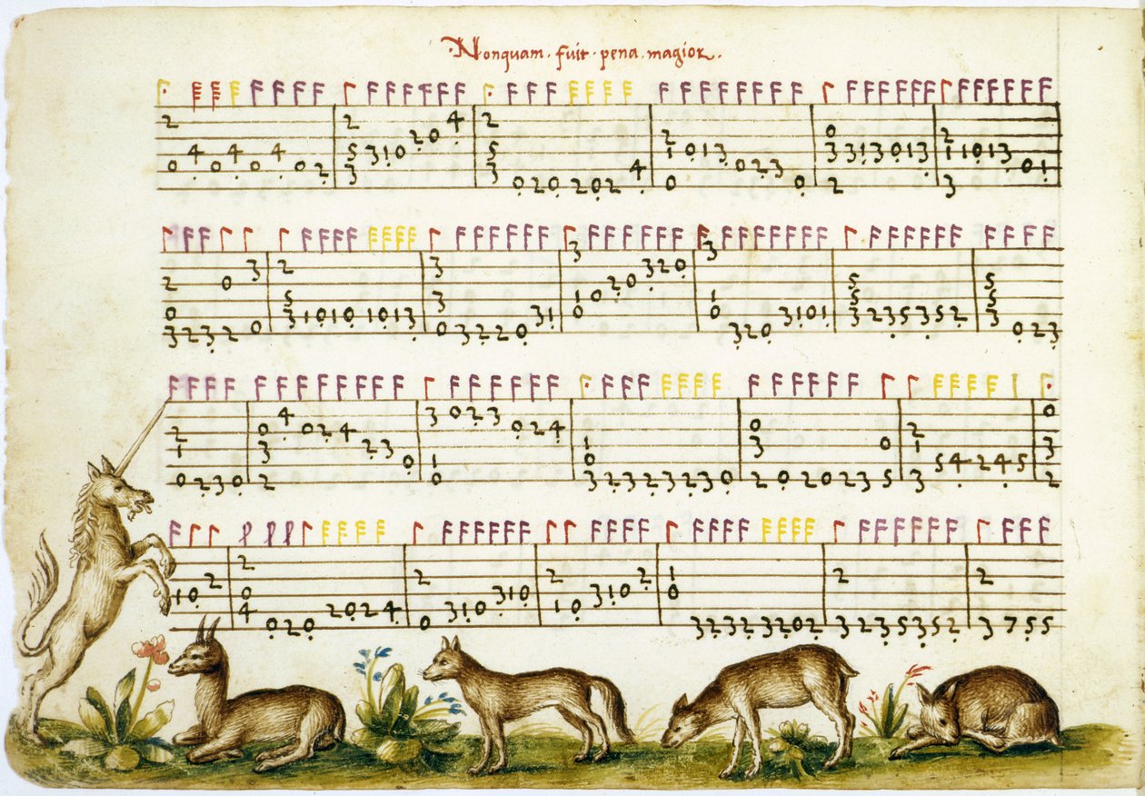 Musikkart fra komposisjon av Meser Vincenzo Capirola komponert av Vincenzo Capirola (1474-1548) av Italian School