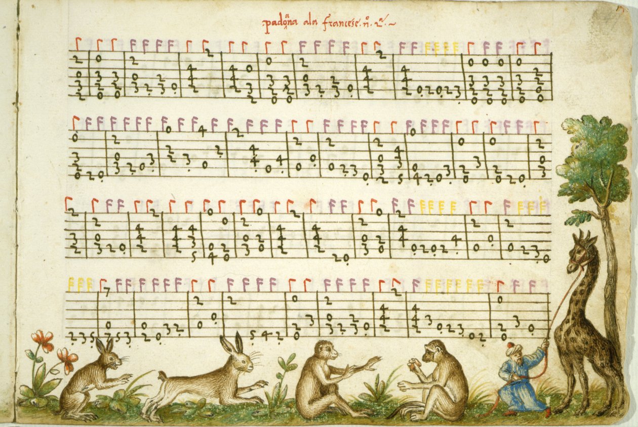 Musikkart fra komposisjon av Meser Vincenzo Capirola komponert av Vincenzo Capirola (1474-1548) av Italian School