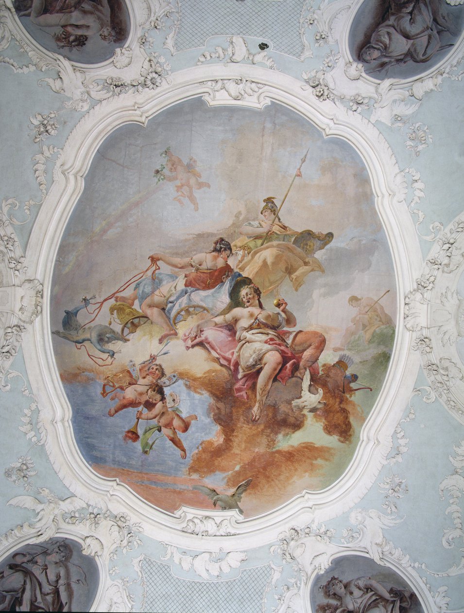 Mytologisk scene med Venus, Juno og Minerva av Italian School