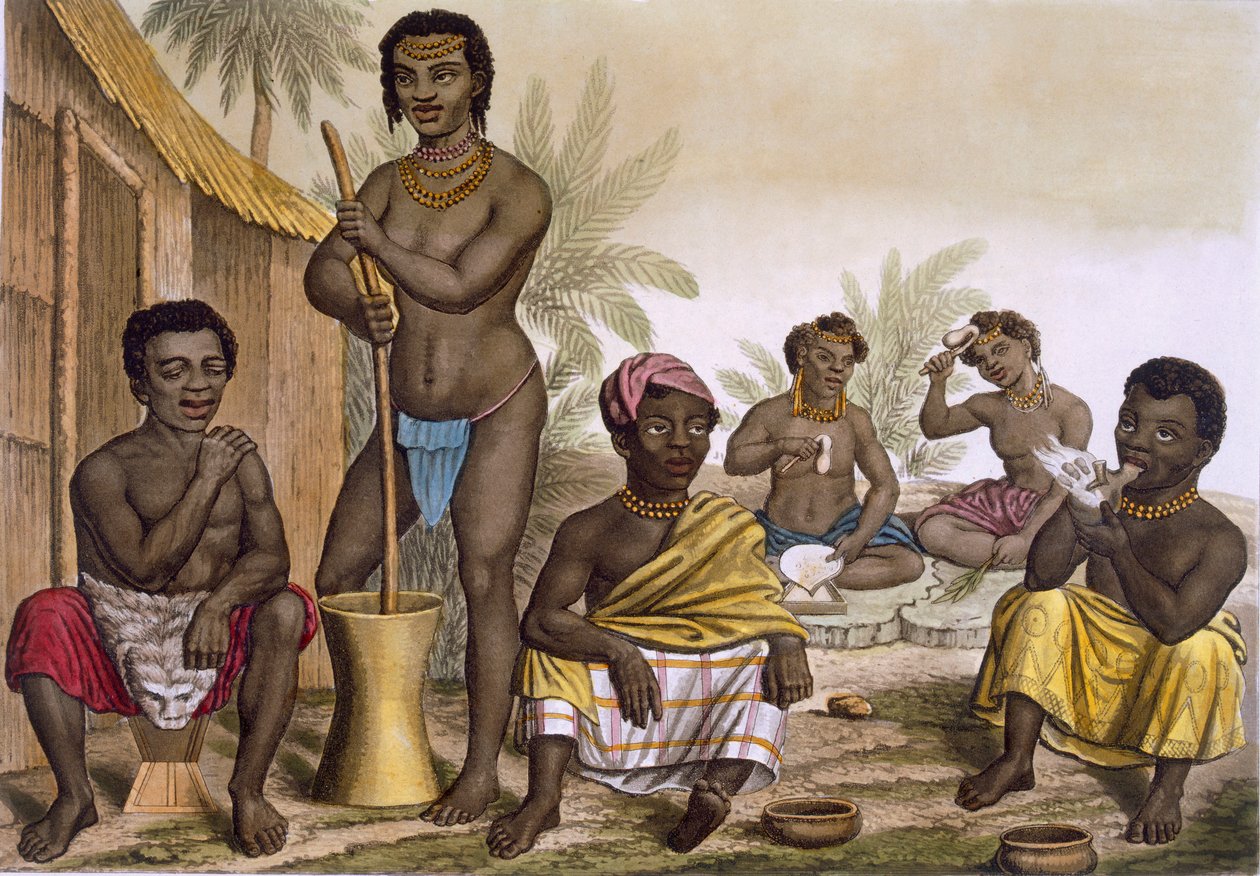 De innfødte fra Muchicongo-stammen, nær Luanda, Kongo, Vol II, c1820-3 av Italian School
