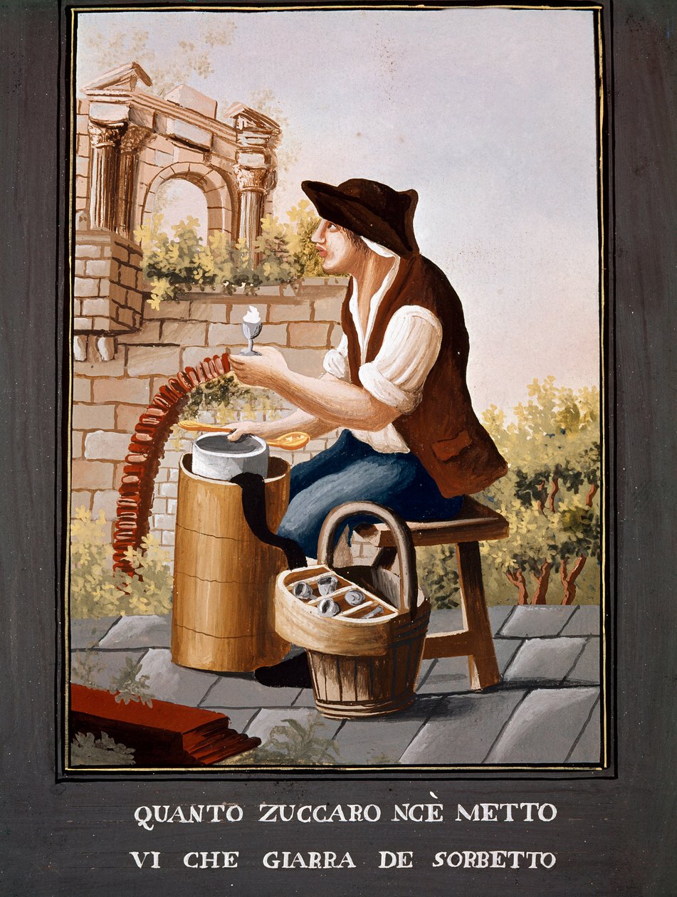 Napolitanske små metiers: selgeren av sorbeter - (Gammel handel: iskremselgeren) Akvarell fra 1800-tallet - Napoli Museo Nazionale di San Martino av Italian School