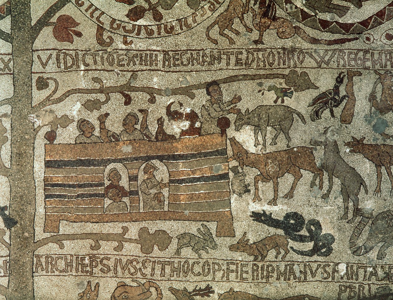 Noahs Ark, 1166 (mosaikk) av Italian School
