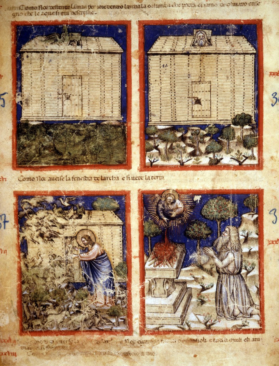 Noahs ark, miniatyr hentet fra codex 212 (eller Padovano Codice eller Bible of Padua) 1390-1400 Rovigo, Accademia dei Concordi av Italian School