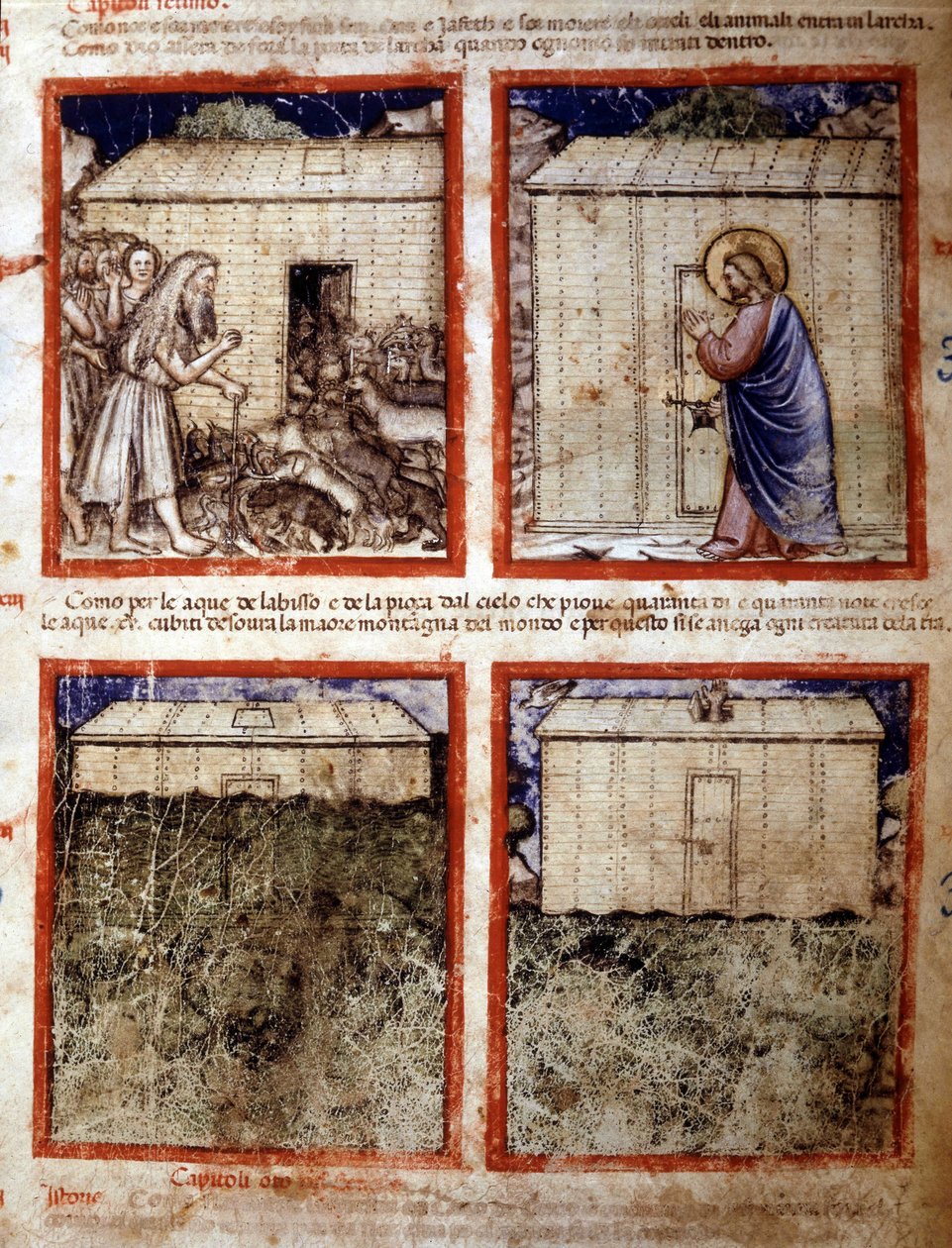 Noahs ark, miniatyr hentet fra codex 212 (eller Padovano Codice eller Bible of Padua) 1390-1400 Rovigo, Accademia dei Concordi av Italian School