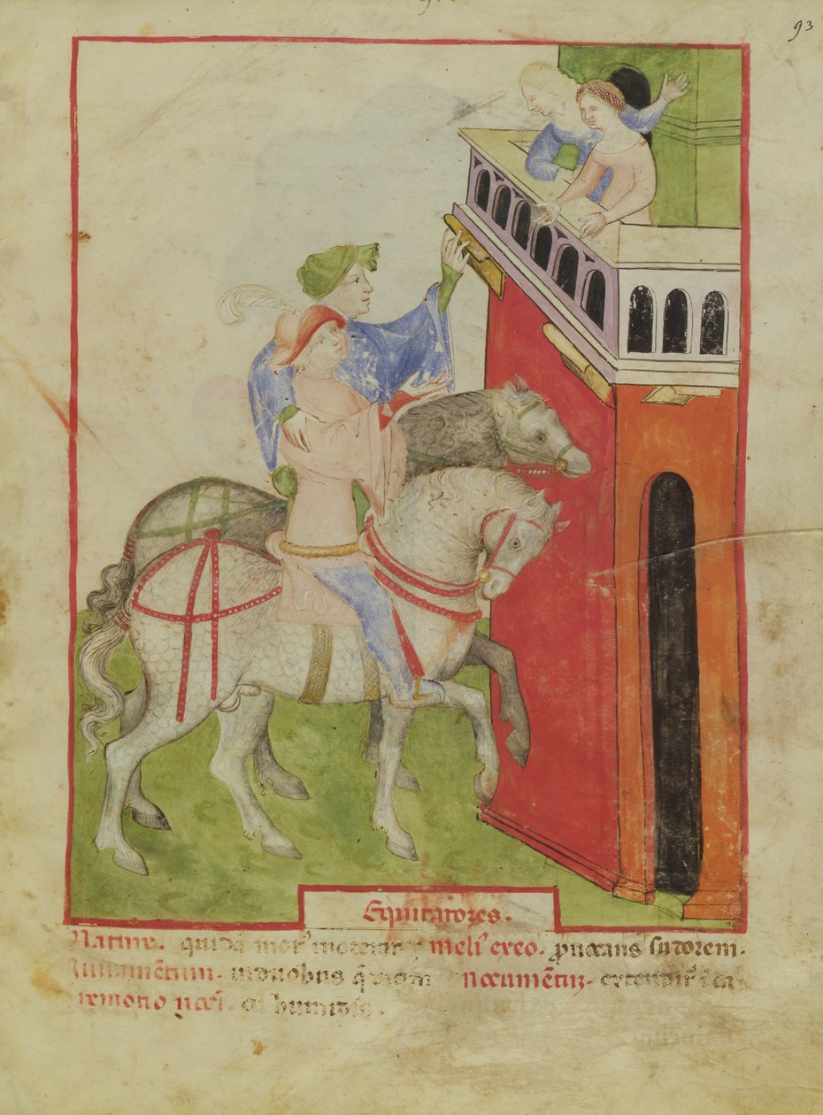 Nouv Acq Lat 1673 f.93 Ridning, fra Tacuinum Sanitatis, ca. 1390-1400 av Italian School