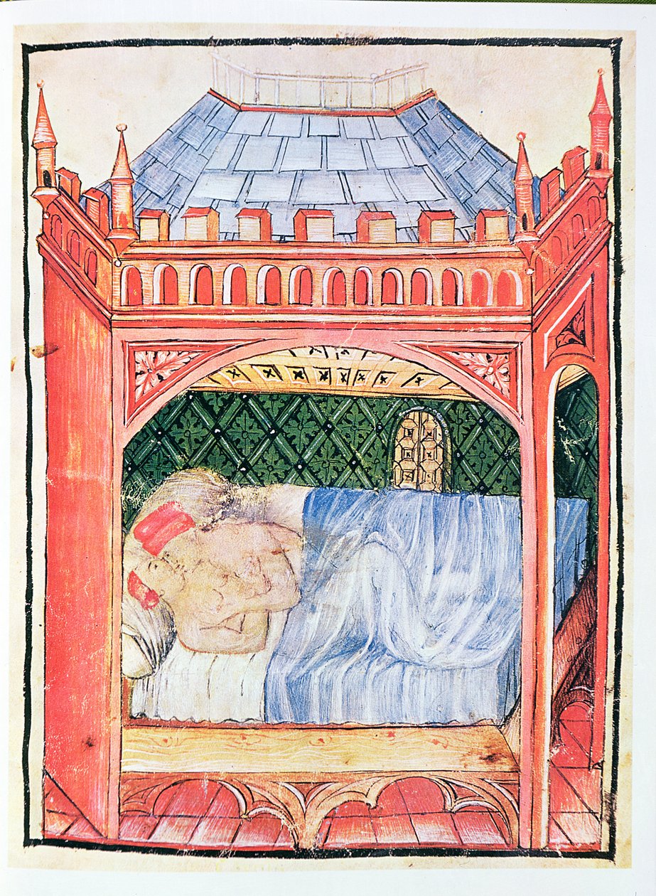 Nouv Acq Lat 1673 fol.100 Par i seng, fra Tacuinum Sanitatis, ca. 1390-1400 av Italian School
