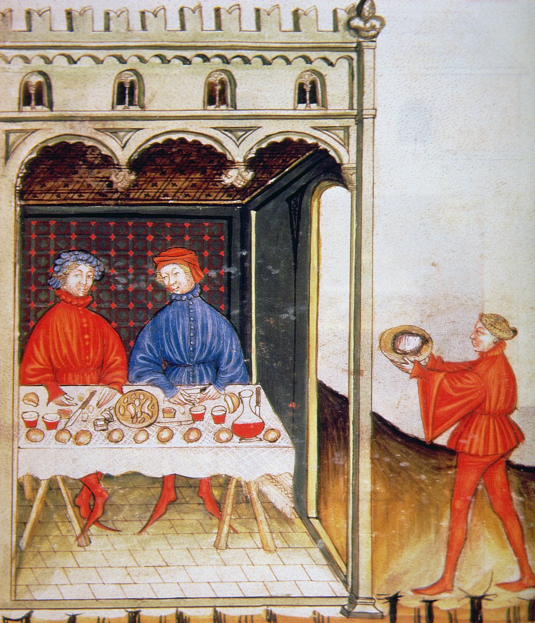 Nova 2644 Fol.53r smaker på kokt hvete, fra Tacuinum Sanitatis Codex Vindobonensis av Italian School