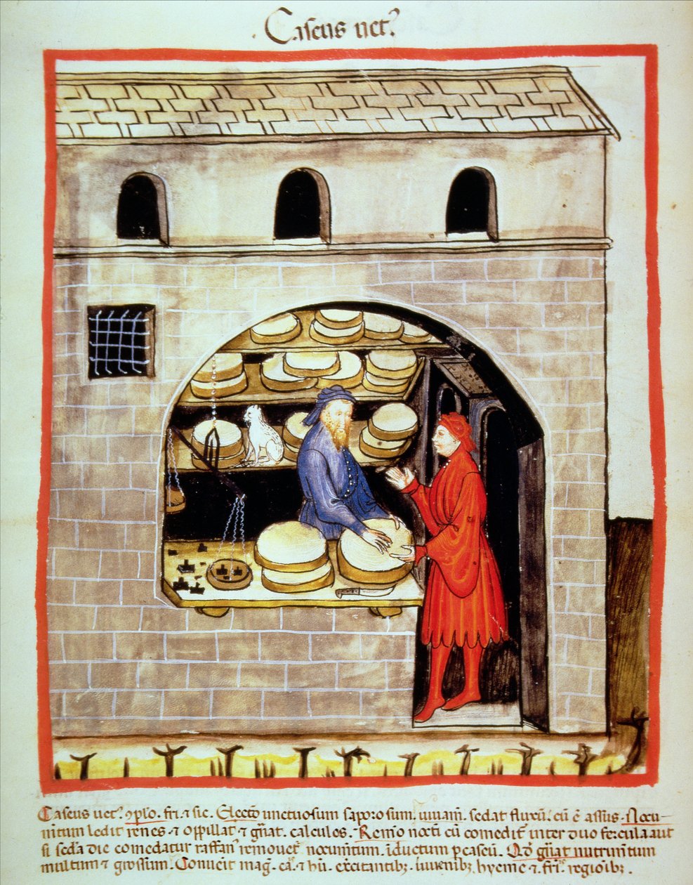 Nova 2644 fol.60v Selger moden ost, fra Tacuinum Sanitatis av Italian School