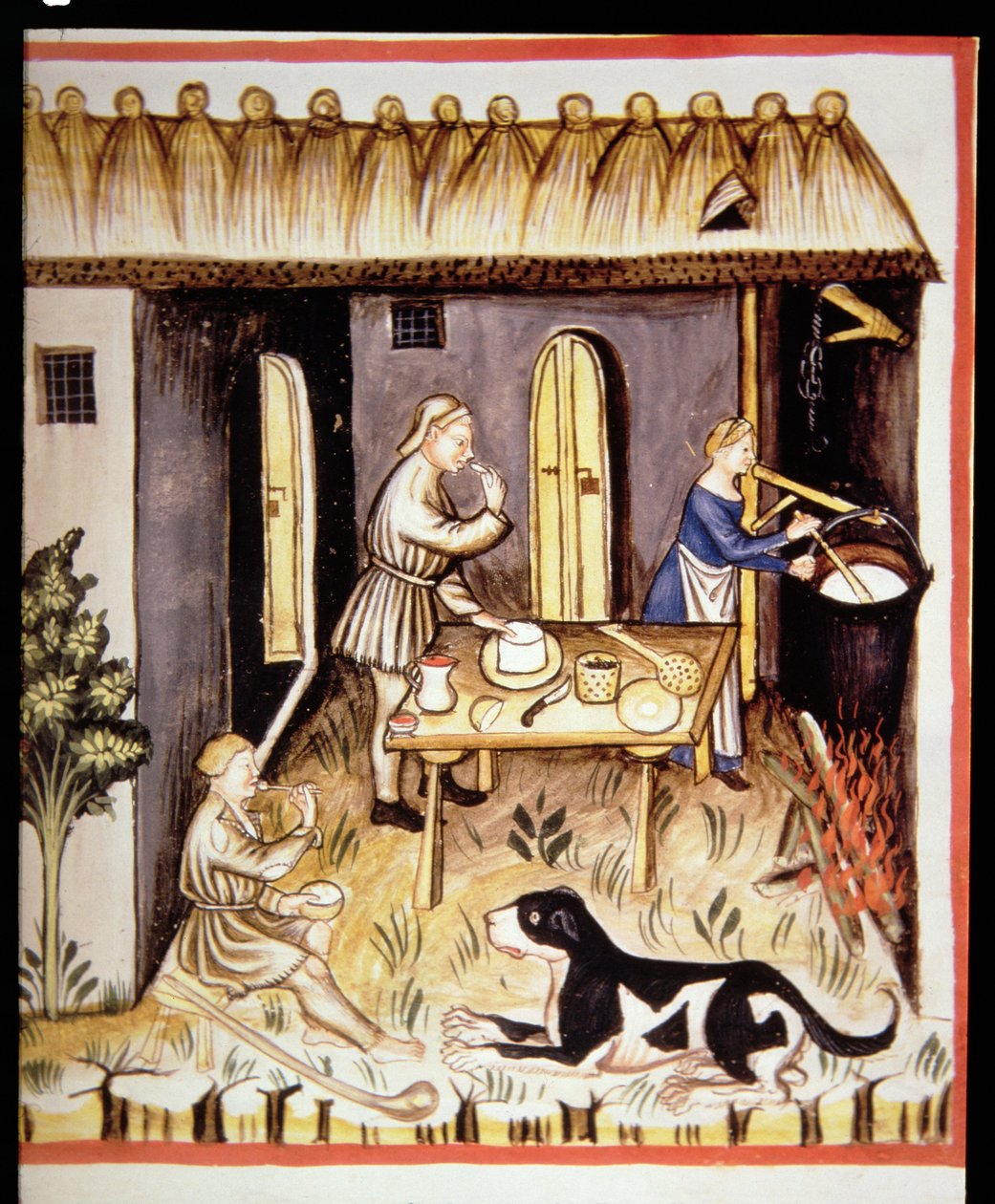 Nova 2644 fol.62r Tilberedning av hvitost, fra Tacuinum Sanitatis av Italian School
