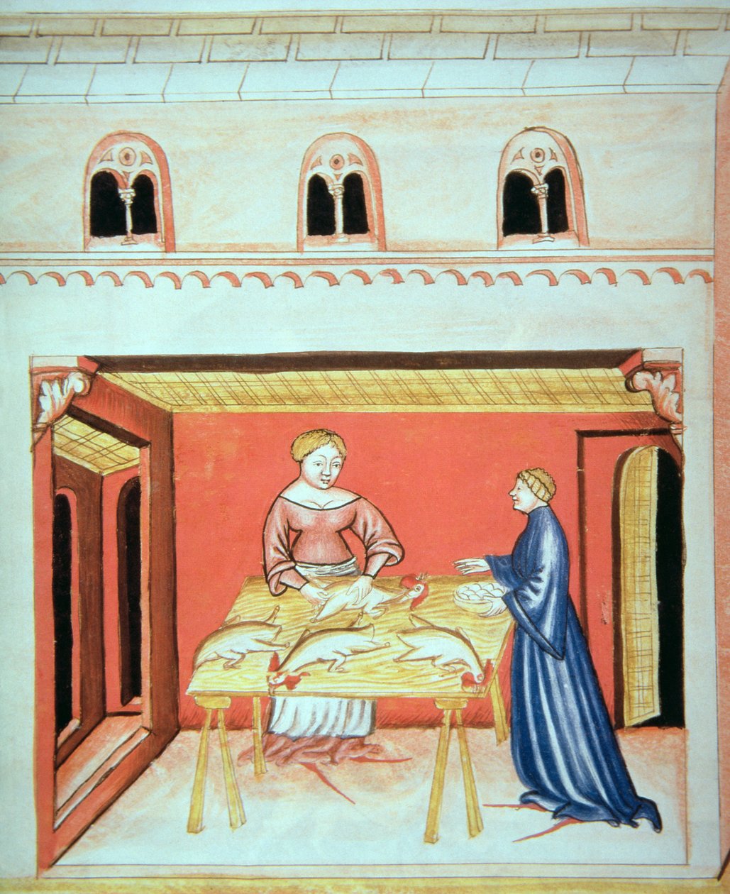Nova 2644 fol.79v Slakterne: Fjerning av testikler, fra Tacuinum Sanitatis av Italian School
